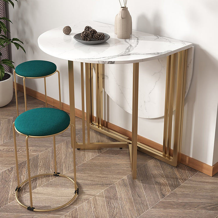Foldable Artificial Wooden Top Table Extendable Round Kitchen Table with Trestle Base