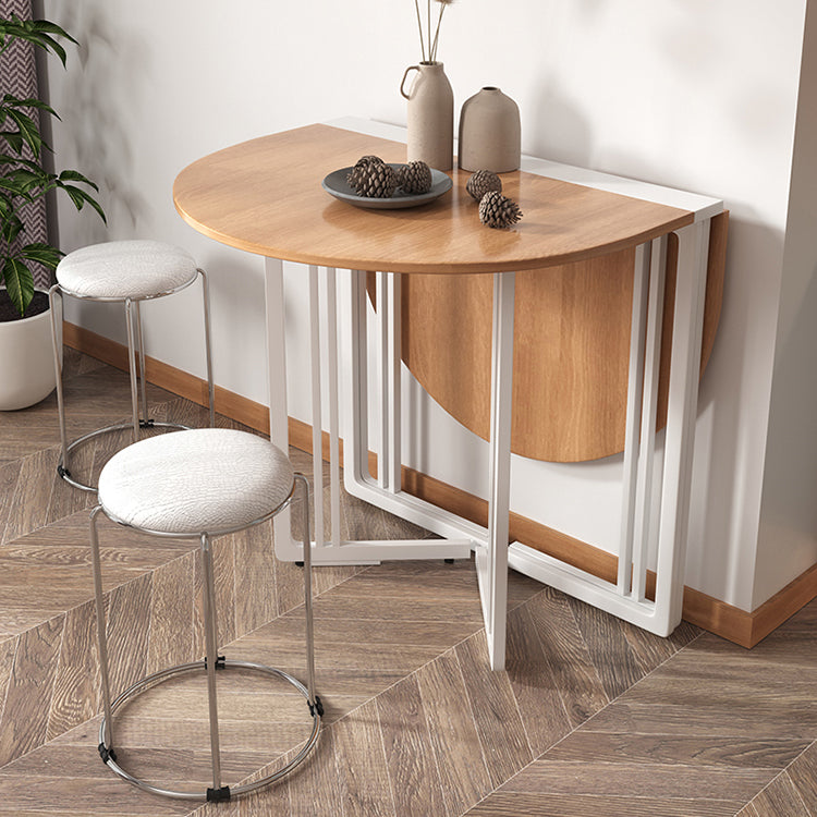 Foldable Artificial Wooden Top Table Extendable Round Kitchen Table with Trestle Base