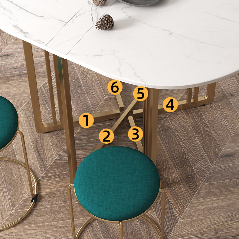 Foldable Artificial Wooden Top Table Extendable Round Kitchen Table with Trestle Base