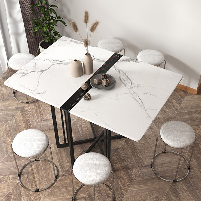 Foldable Artificial Wooden Top Table Extendable Round Kitchen Table with Trestle Base