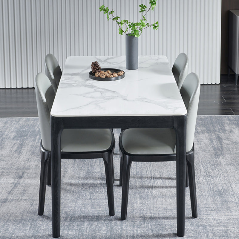 Rectangle Mid-Century Modern Dining Table Two-Color Fixed Table with Sintered Stone