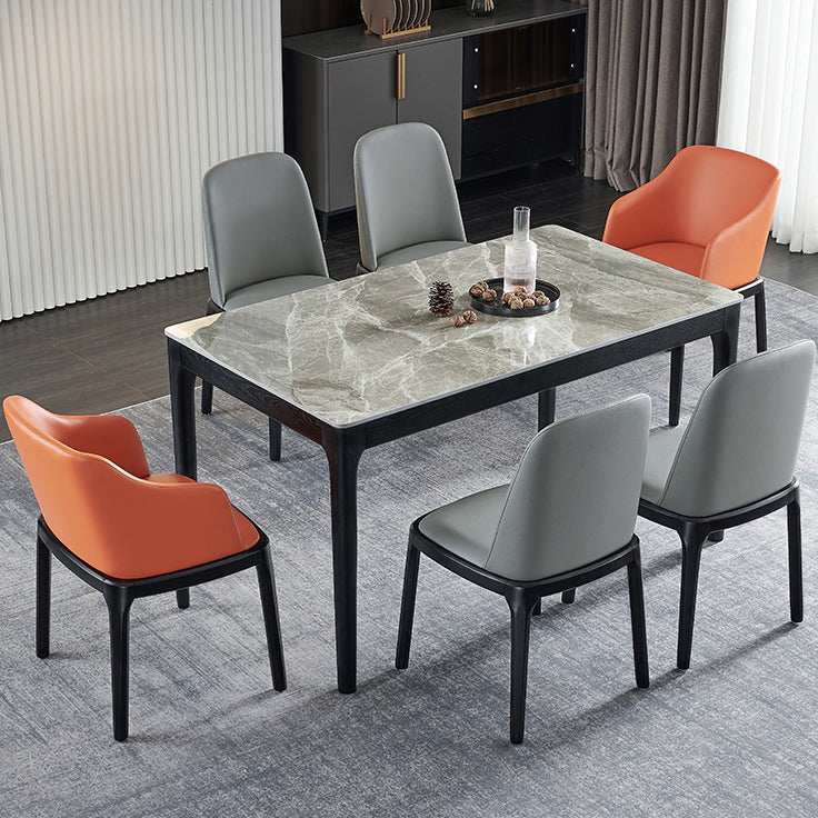 Rectangle Mid-Century Modern Dining Table Two-Color Fixed Table with Sintered Stone