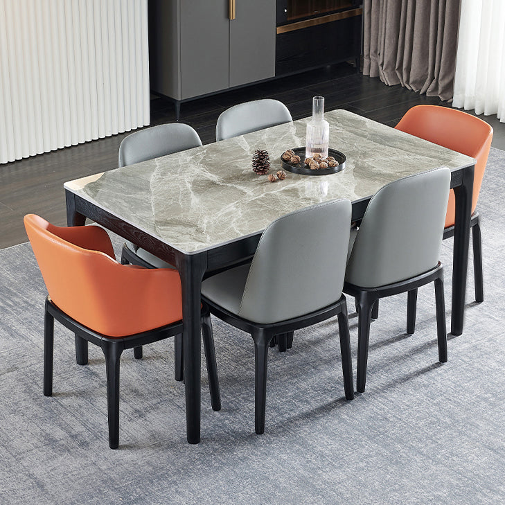 Rectangle Mid-Century Modern Dining Table Two-Color Fixed Table with Sintered Stone