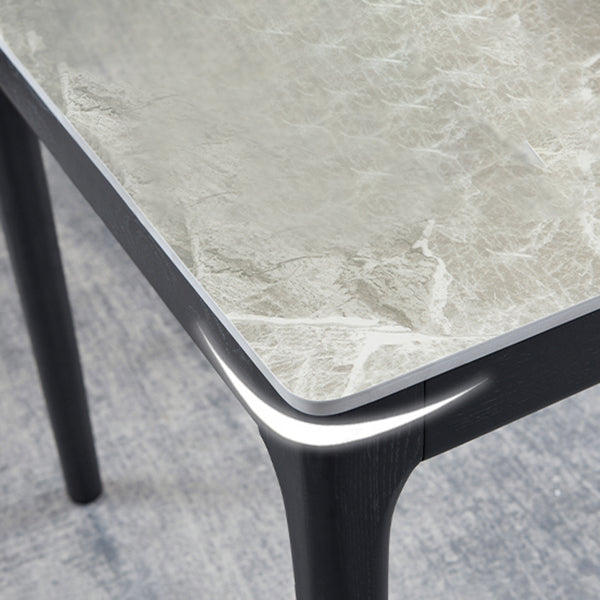 Rectangle Mid-Century Modern Dining Table Two-Color Fixed Table with Sintered Stone
