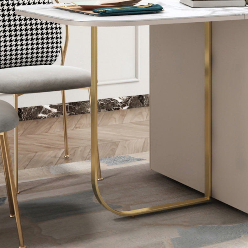 Modern Style Dining Table Sintered Stone White Drop-Leaf 63" Dining Table for Home Use