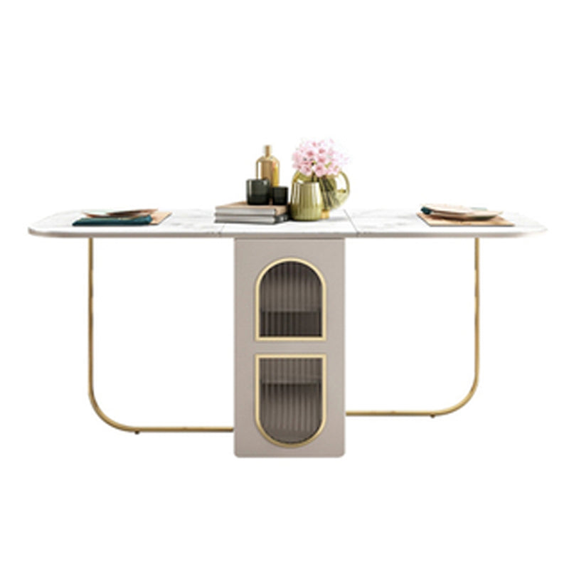 Modern Style Dining Table Sintered Stone White Drop-Leaf 63" Dining Table for Home Use