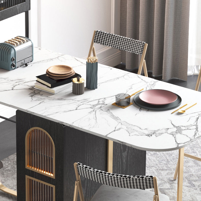 Modern Style Dining Table Sintered Stone White Drop-Leaf 63" Dining Table for Home Use