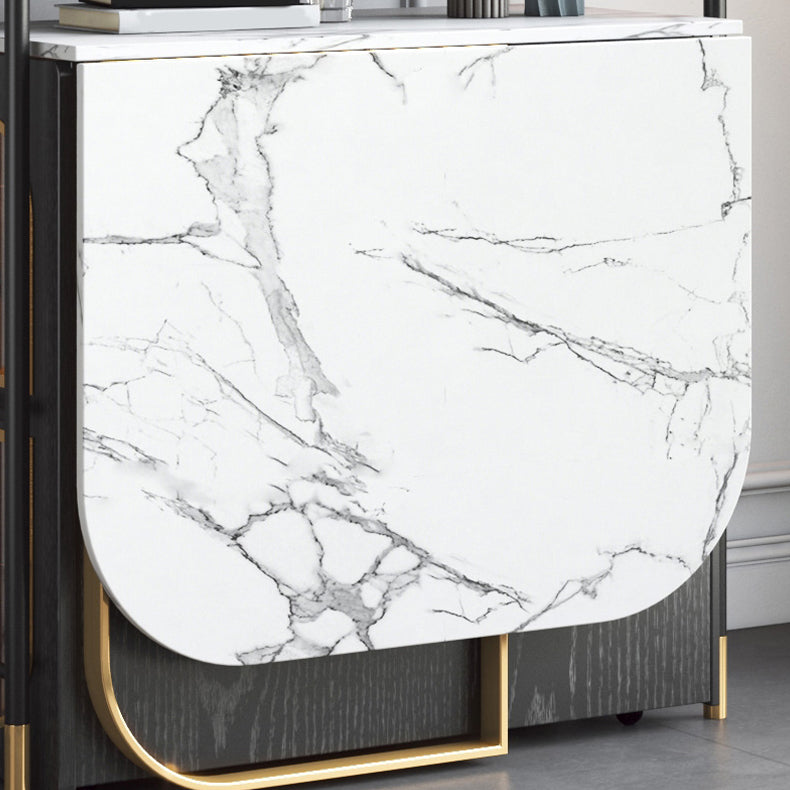 Modern Style Dining Table Sintered Stone White Drop-Leaf 63" Dining Table for Home Use