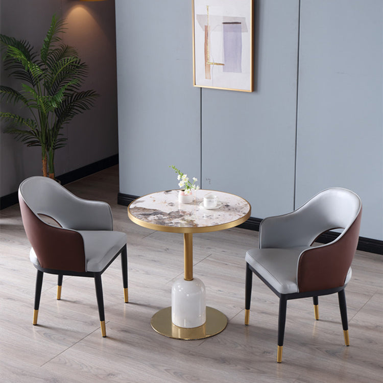 Metal Traditional Luxury Dining Table Sintered Stone Dining Table with Pedestal