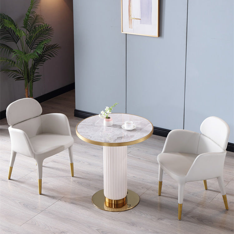 Metal Traditional Luxury Dining Table Sintered Stone Dining Table with Pedestal