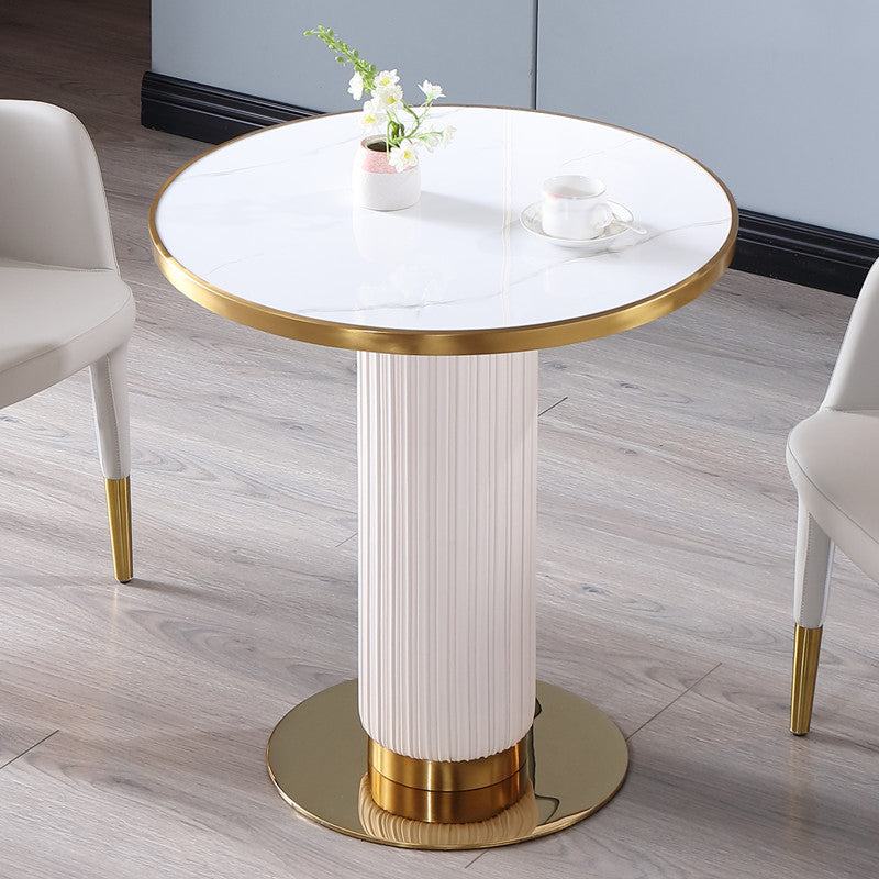 Metal Traditional Luxury Dining Table Sintered Stone Dining Table with Pedestal