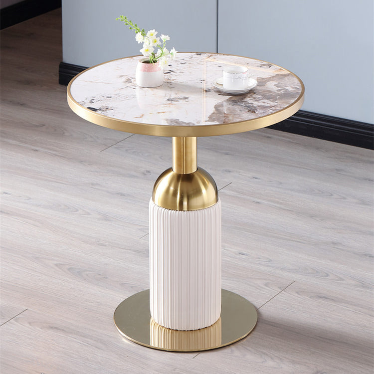 Metal Traditional Luxury Dining Table Sintered Stone Dining Table with Pedestal