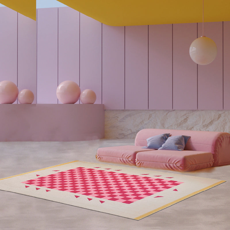Pink Modern Carpet Plaid Pattern Polyester Area Rug Easy Care Rug for Home Decor