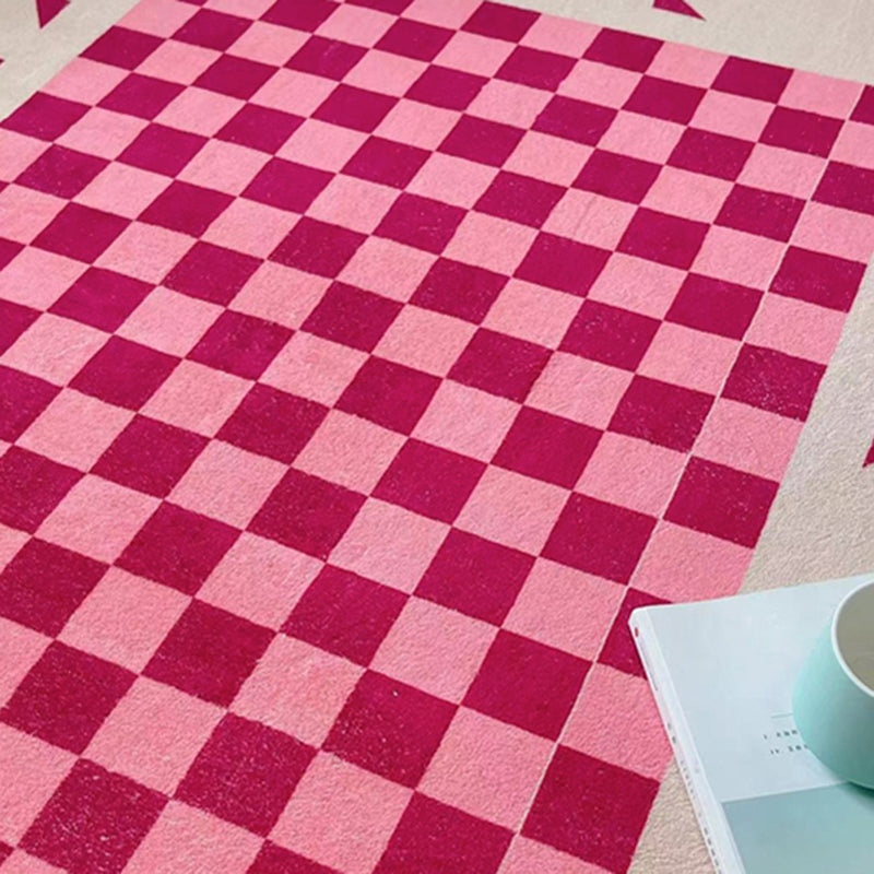 Pink Modern Carpet Plaid Pattern Polyester Area Rug Easy Care Rug for Home Decor