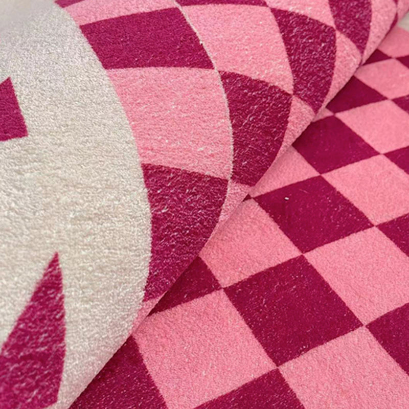 Pink Modern Carpet Plaid Pattern Polyester Area Rug Easy Care Rug for Home Decor