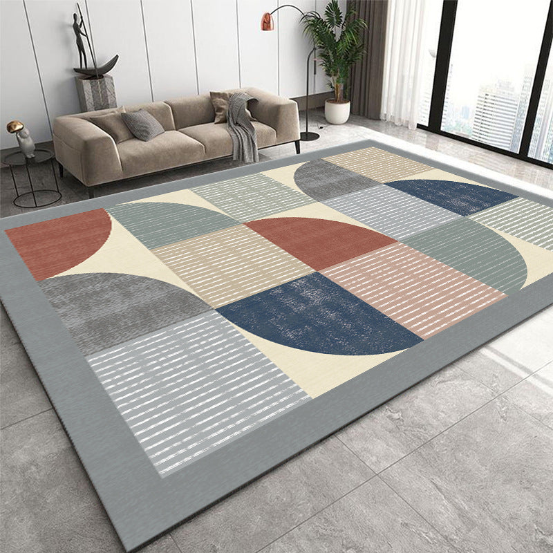 Geometric Area Carpet Modern Contrast Panel Area Rug Polyester Indoor Carpet with Non-Slip Backing
