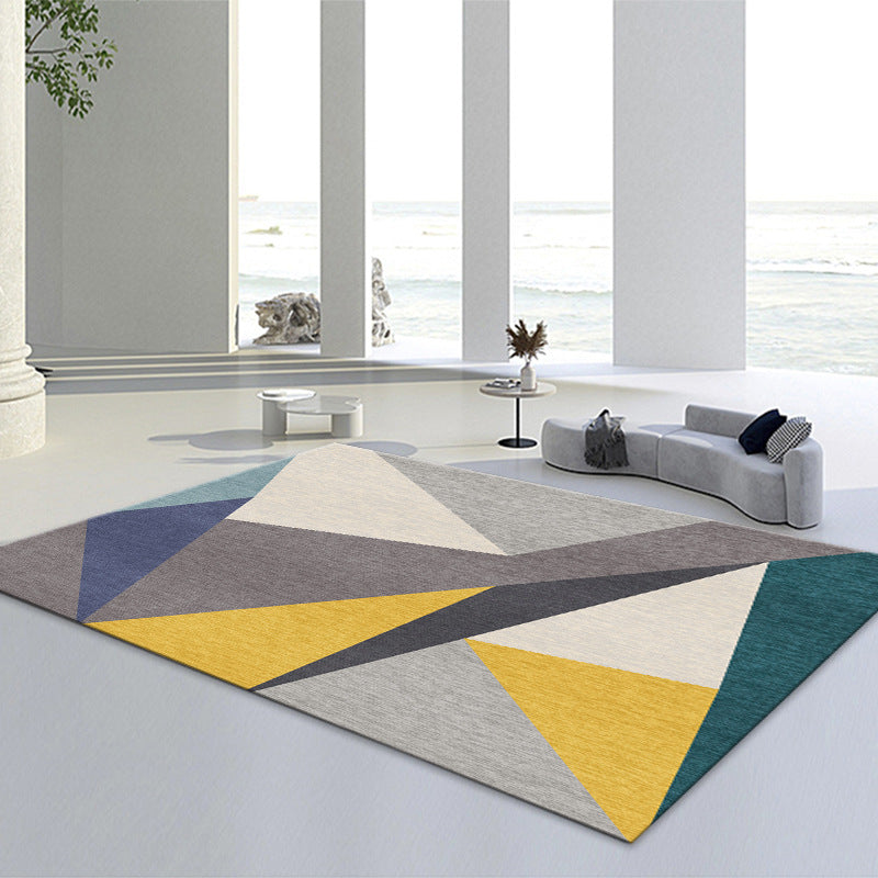 Geometric Area Carpet Modern Contrast Panel Area Rug Polyester Indoor Carpet with Non-Slip Backing