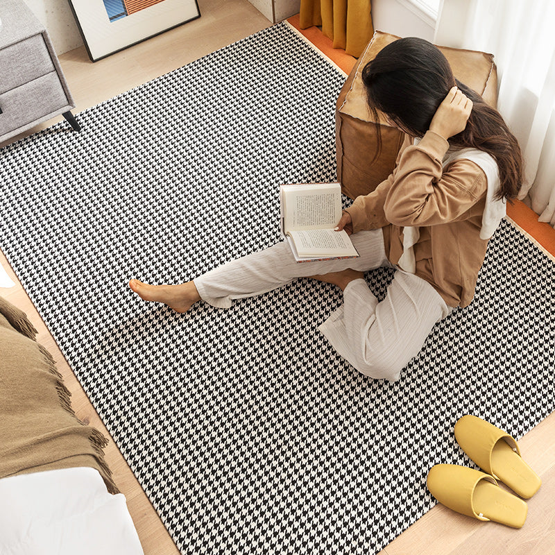 Black Modern Area Rug Houndstooth Pattern Polyester Area Carpet Stain Resistant Rug for Home Decor
