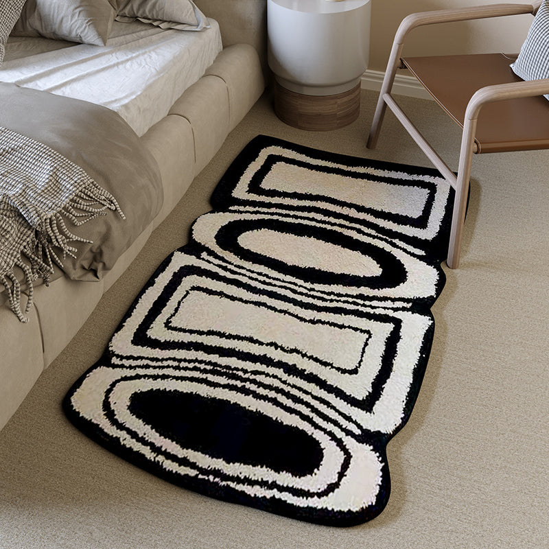 Modern Geometric Print Area Rug Black Polyester Area Carpet Non-Slip Backing Rug for Bedroom