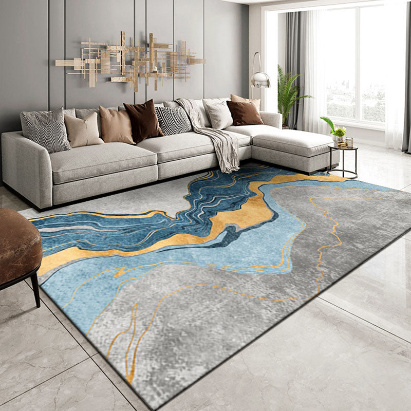 Contemporary Area Carpet Modern Abstract Pattern Rug Polyester Washable Carpet with Non-Slip Backing