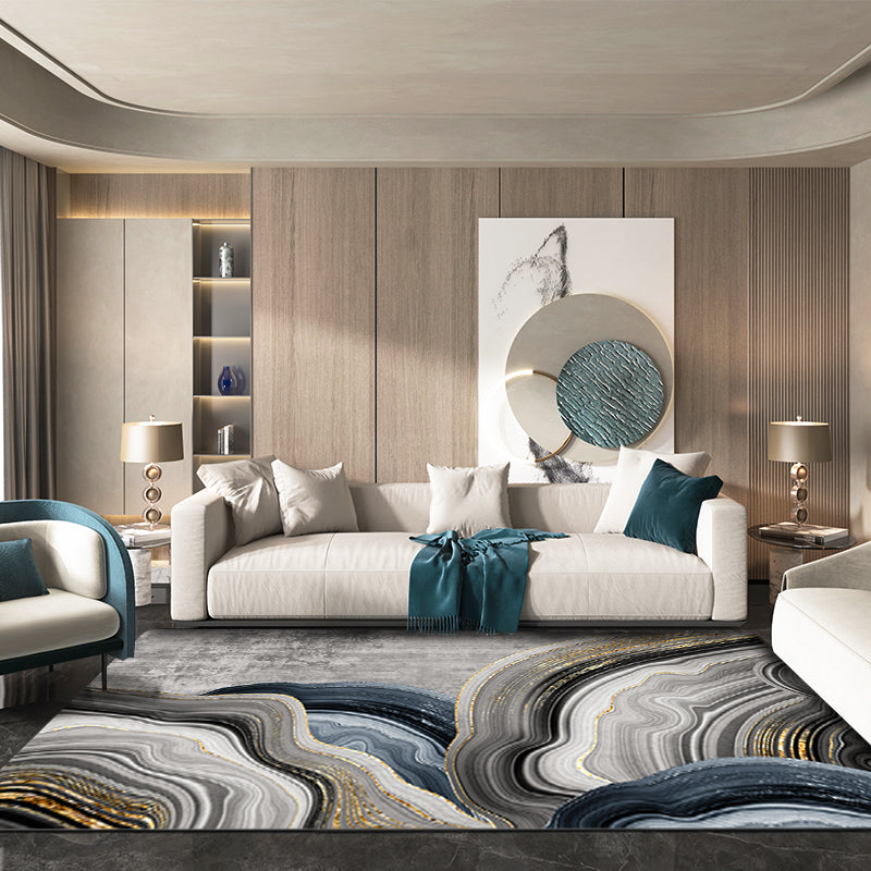 Contemporary Area Carpet Modern Abstract Pattern Rug Polyester Washable Carpet with Non-Slip Backing