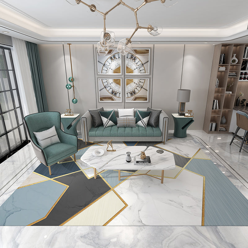 Modern Geometric Carpet Leisure Contrast Panel Area Rug Polyester Carpet with Non-Slip Backing