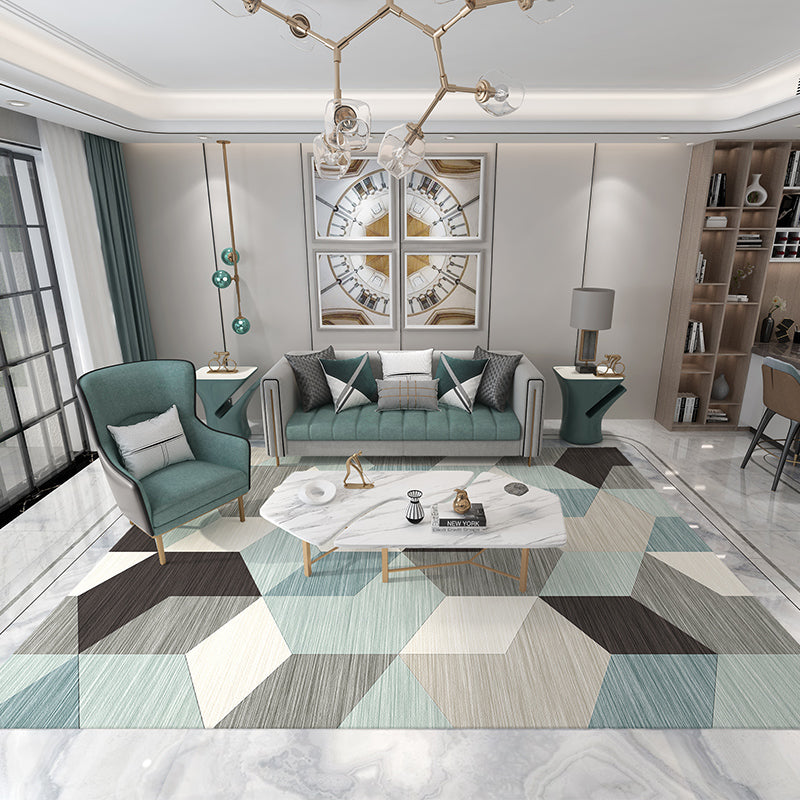 Modern Geometric Carpet Leisure Contrast Panel Area Rug Polyester Carpet with Non-Slip Backing