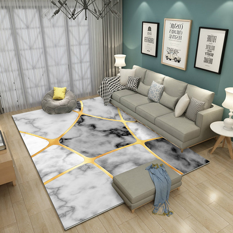Modern Geometric Carpet Leisure Contrast Panel Area Rug Polyester Carpet with Non-Slip Backing