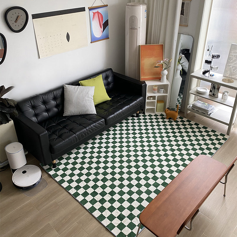 Black Modern Rug Plaid Pattern Polyester Area Rug Anti-Slip Easy Care Rug for Home Decor