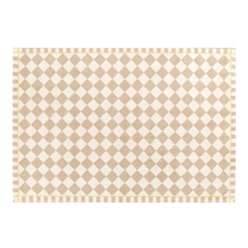 Khaki Modern Area Rug Plaid Pattern Polyester Area Carpet Stain Resistant Rug for Home Decor