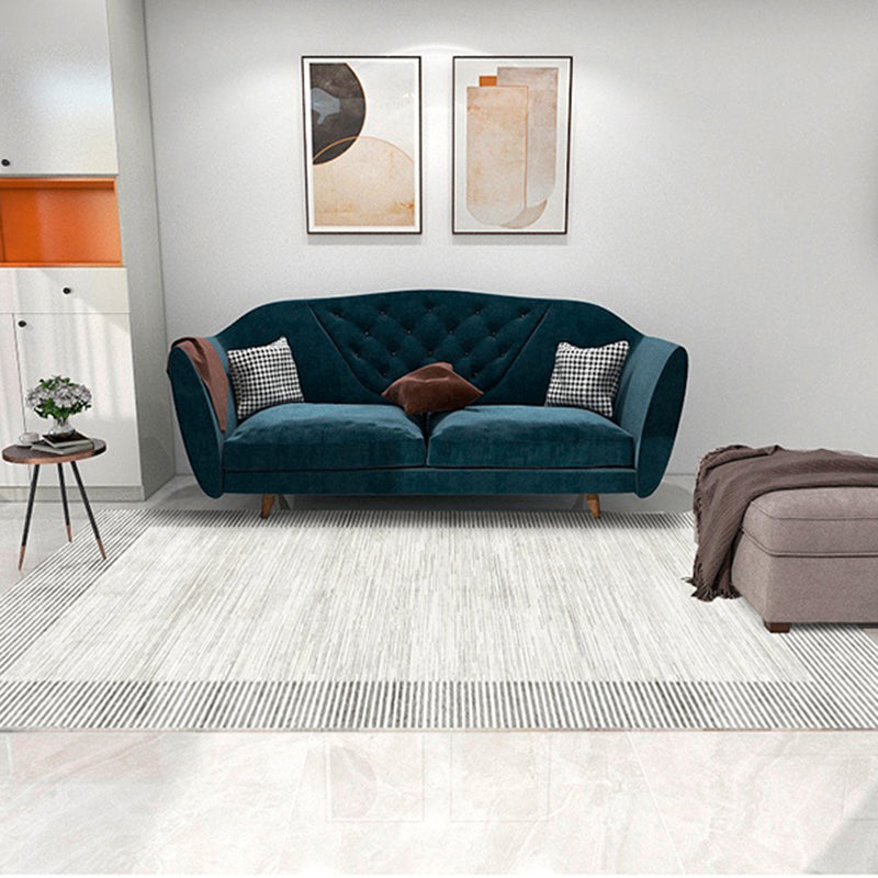 Grey Stripe Pattern Rug Modern Polyester Area Rug Easy Care Carpet for Living Room