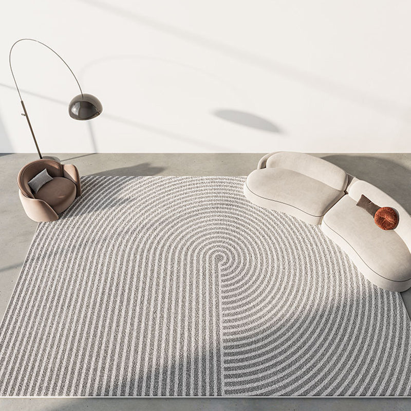 Chic Grey Area Rug Stripe Print Polyester Area Carpet Anti-Slip Rug for Home Decor