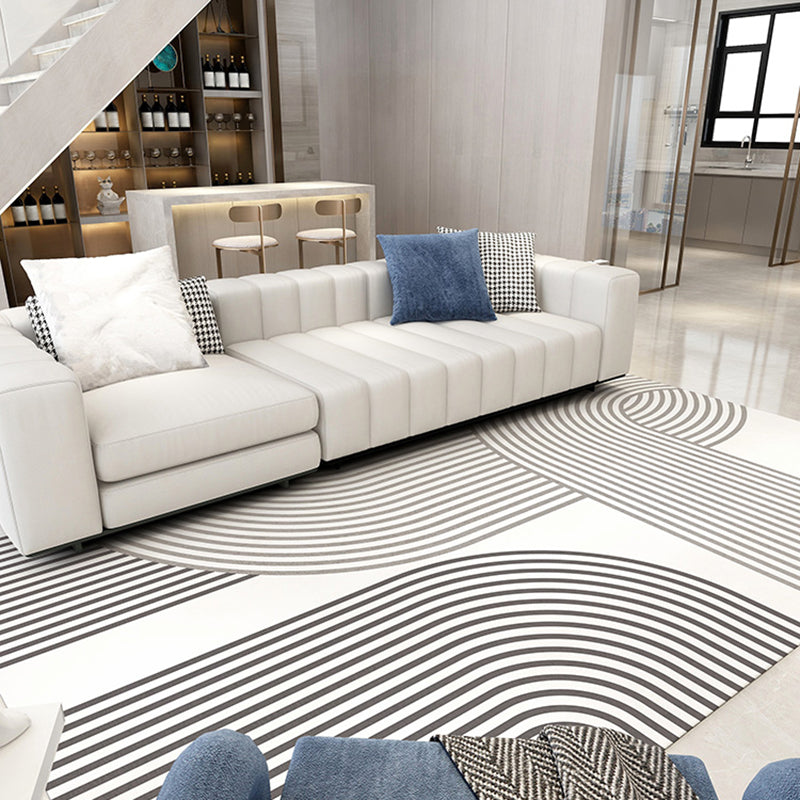 Chic Grey Area Rug Stripe Print Polyester Area Carpet Anti-Slip Rug for Home Decor
