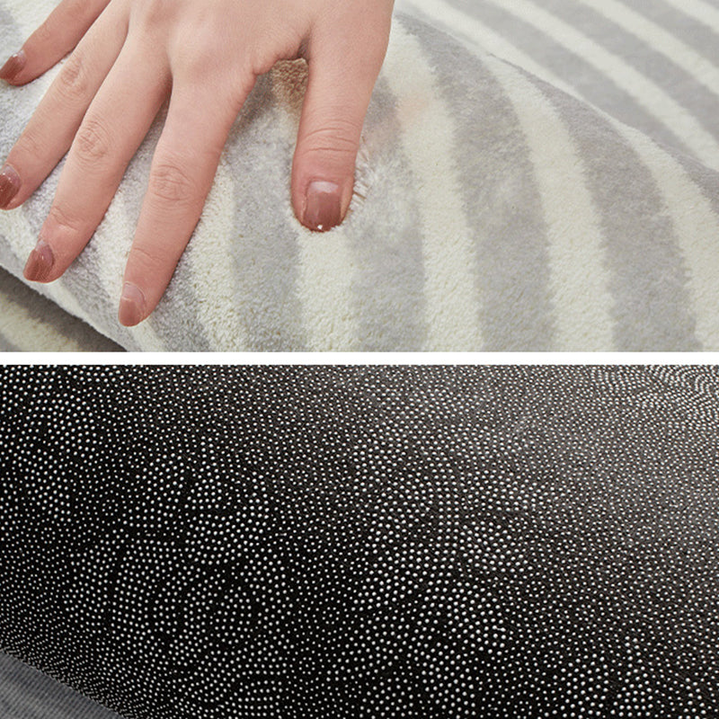 Chic Grey Area Rug Stripe Print Polyester Area Carpet Anti-Slip Rug for Home Decor