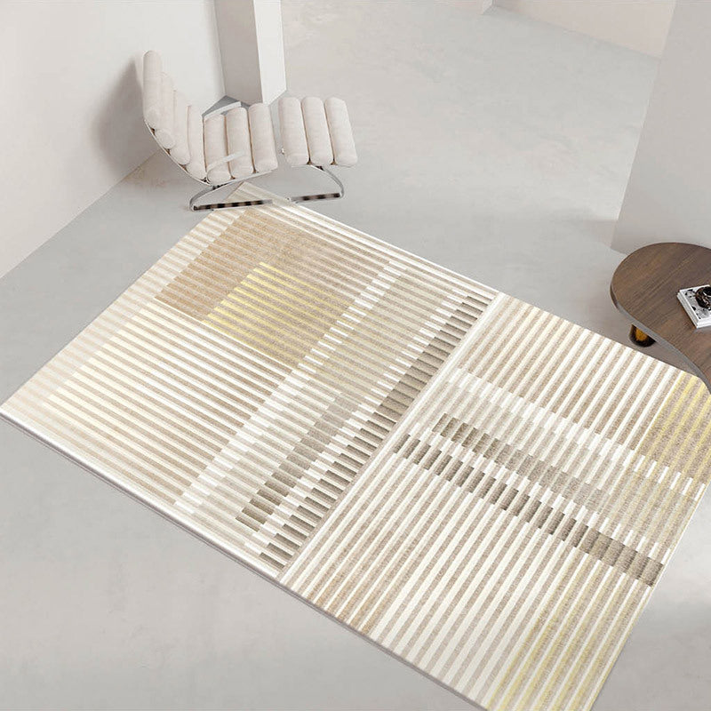 Beige Modern Rug Polyester Geometric Print Area Carpet Non-Slip Backing Rug for Home Decor