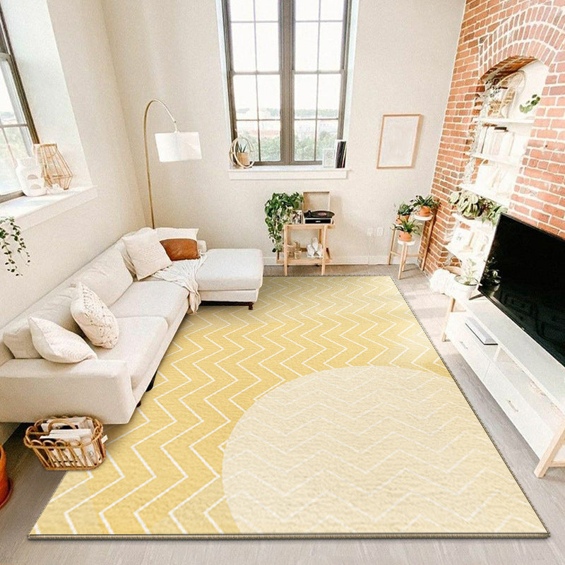 Modern Yellow Area Rug Geometric Print Polyester Carpet Anti-Slip Rug for Drawing Room