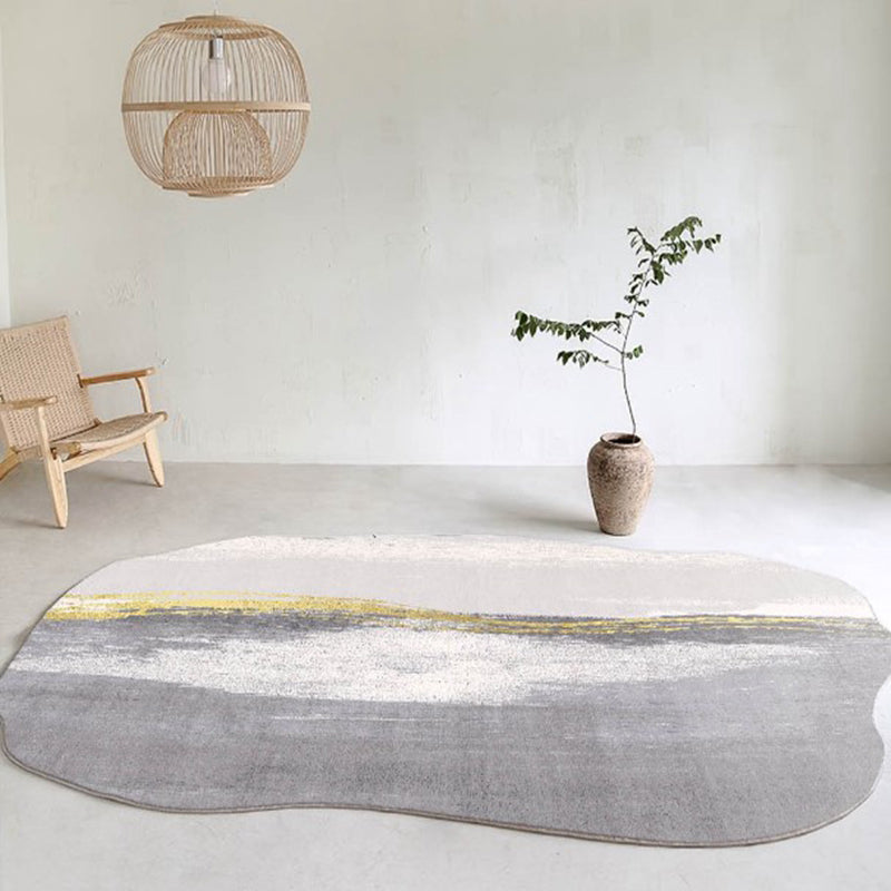 Stylish Grey Carpet Tie-Dye Print Polyester Area Rug Stain Resistant Rug for Drawing Room