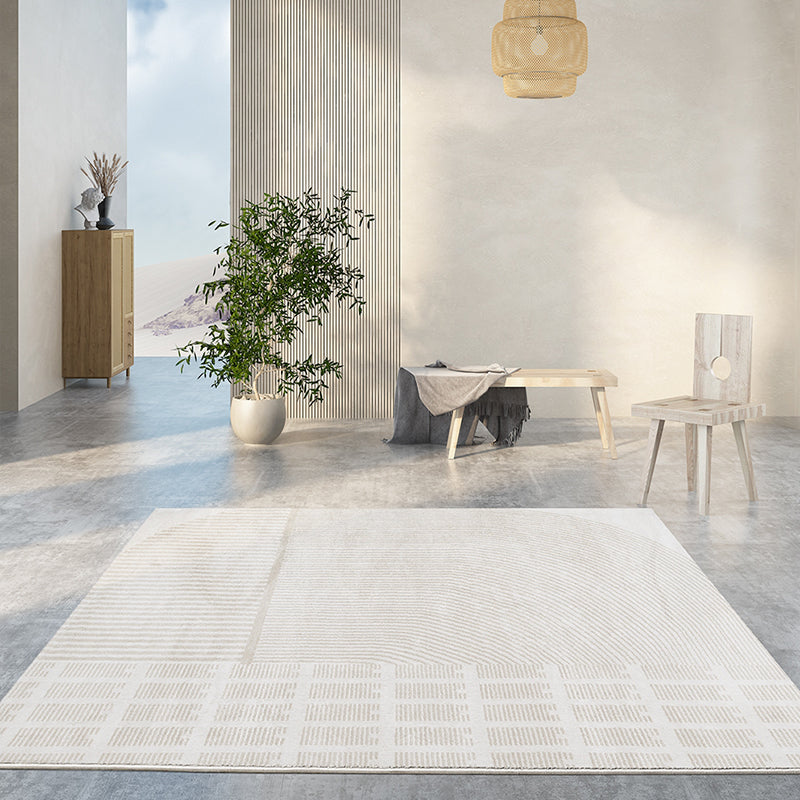 White Geometric Pattern Carpet Modern Polyester Rug Non-Slip Backing Rug for Living Room