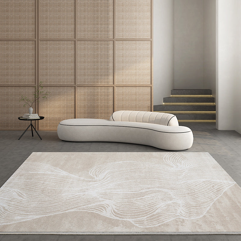 White Geometric Pattern Carpet Modern Polyester Rug Non-Slip Backing Rug for Living Room