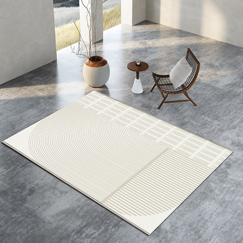 White Geometric Pattern Carpet Modern Polyester Rug Non-Slip Backing Rug for Living Room