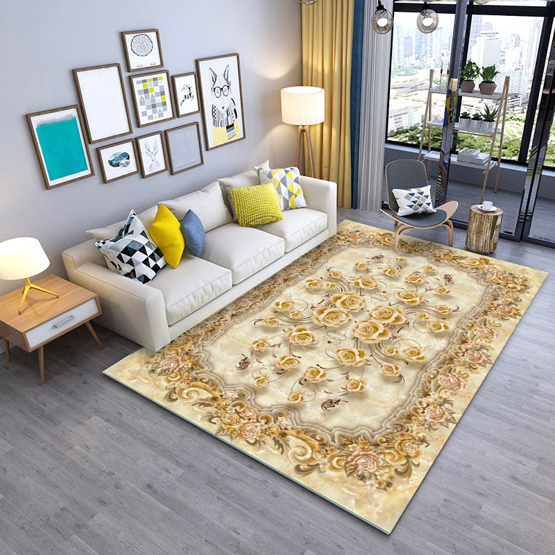 Antique Living Room Area Rug Medallion Print Polyester Area Carpet Easy Care Rug