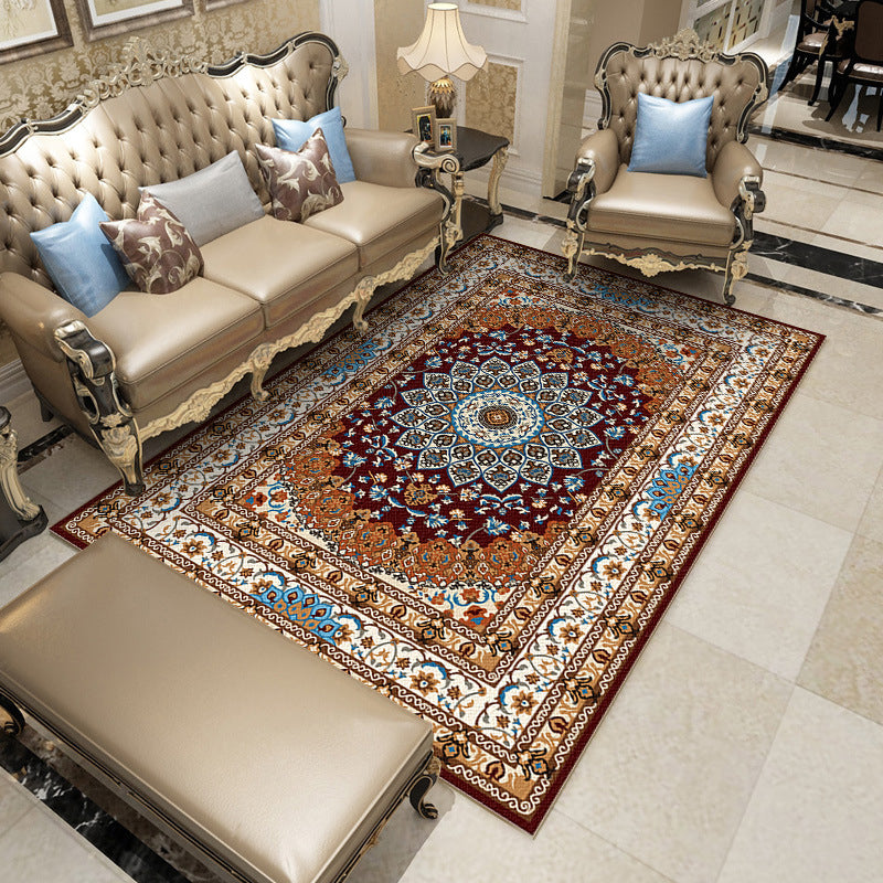 Fancy Traditional Carpet Medallion Print Polyester Rug Stain Resistant Rug voor Home Decor