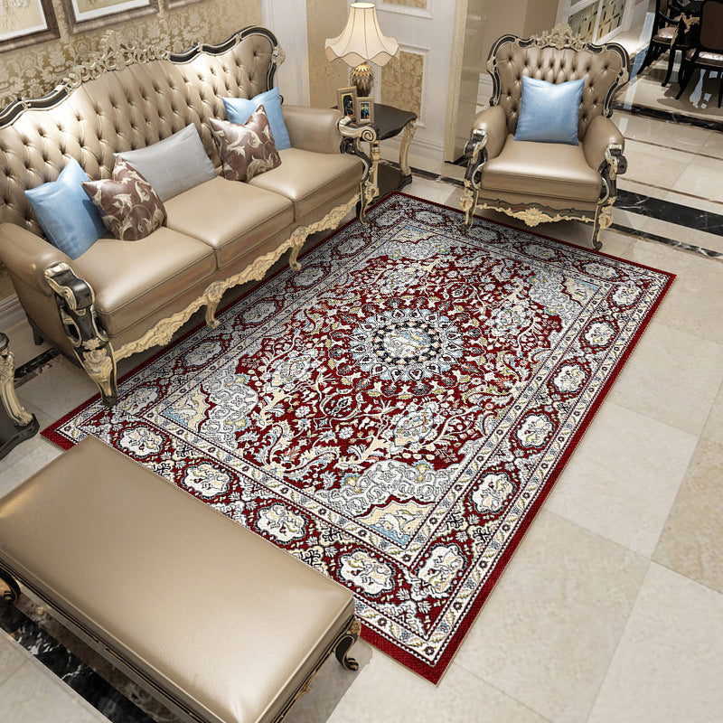 Fancy Traditional Carpet Medallion Print Polyester Rug Stain Resistant Rug voor Home Decor