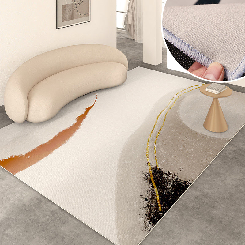 Modern Living Room Rug Color Block Polyester Area Carpet Non-Slip Backing Area Rug