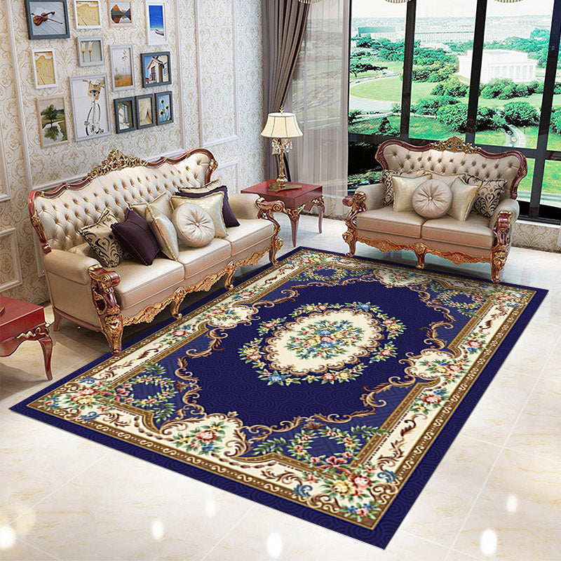 Navy Traditional Area Rug Medallion Pattern Polyester Area Carpet Stain Resistant Rug for Home Decor
