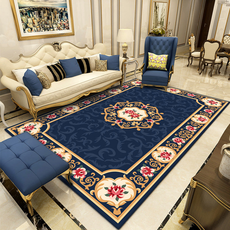 Navy Traditional Area Rug Medallion Pattern Polyester Area Carpet Stain Resistant Rug for Home Decor