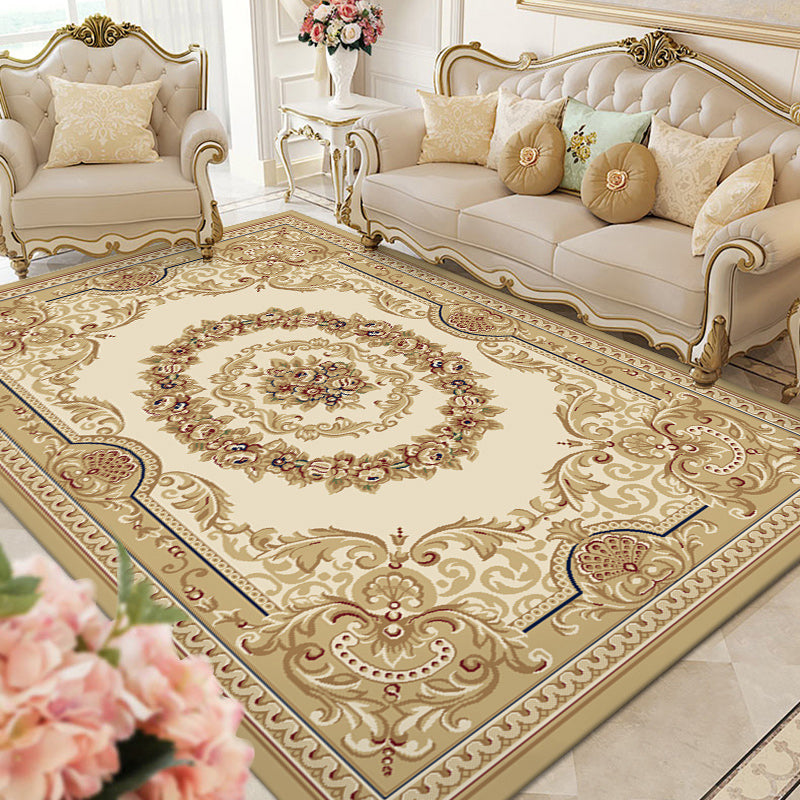 Beige Antique Area Teppich Polyester Medaillon Print Fläche Teppich Anti-Schlupf-Fläche Teppich für Salon