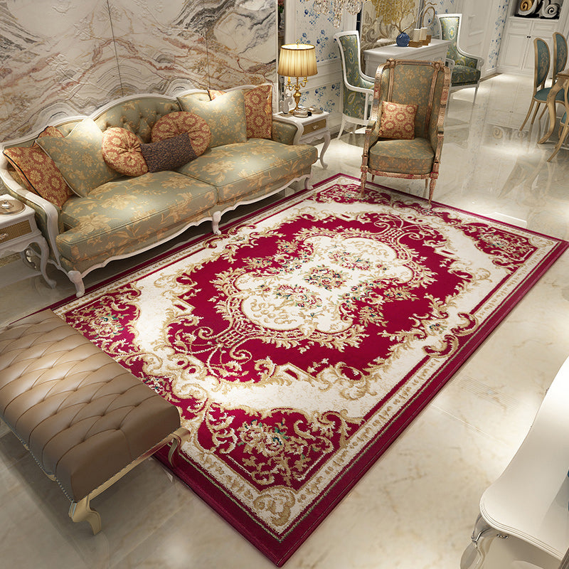 Beige Antique Area Carpet Polyester Medallion Print Area Rug Anti-Slip Area Rug for Drawing Room