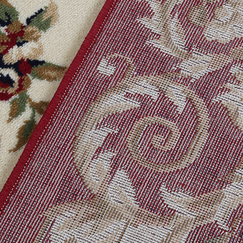 Beige Antique Area Carpet Polyester Medallion Print Area Rug Anti-Slip Area Rug for Drawing Room