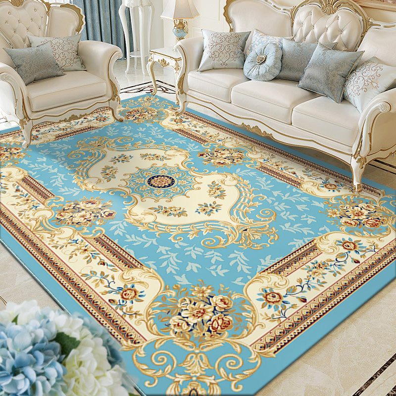 Beige Antique Area Carpet Polyester Medallion Print Area Rug Anti-Slip Area Rug for Drawing Room